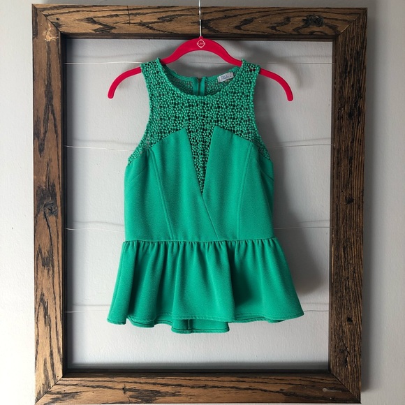 Green peplum top - Picture 1 of 3